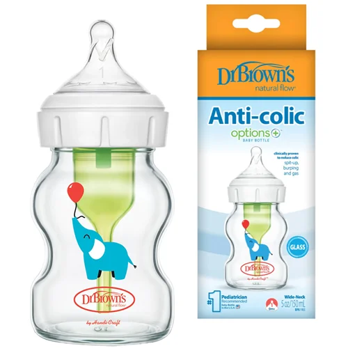 شیشه شیر پیرکس 150 میل پهن آپشن پلاس طرح فیل دکتر براونز Dr Browns