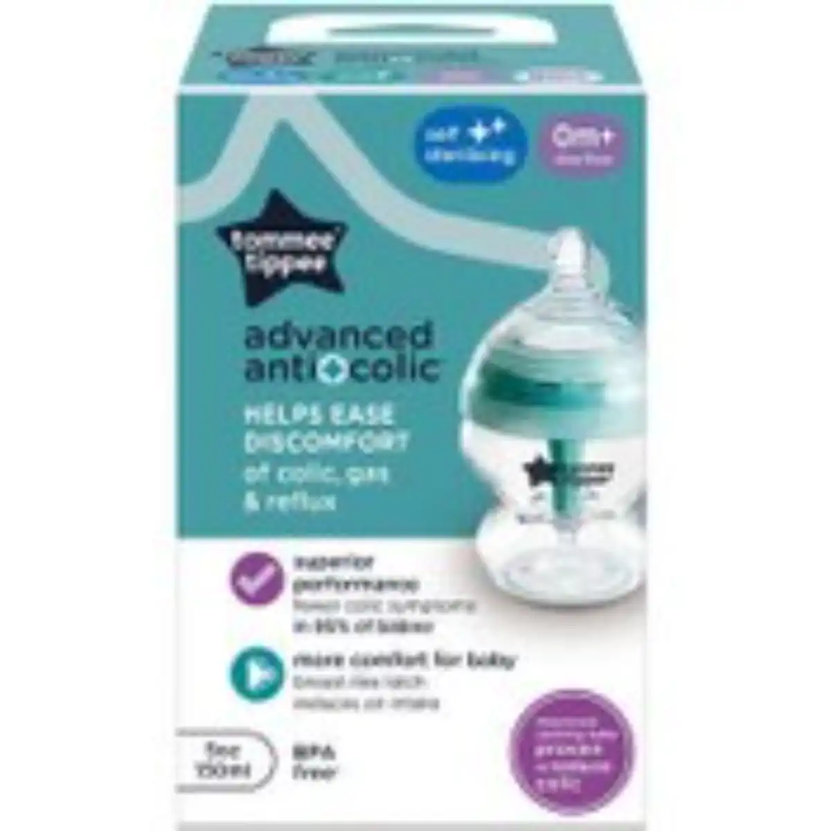 شیشه 150 میل آنتی کولیک و آنتی رفلاکس تامی تیپی tommee tippee