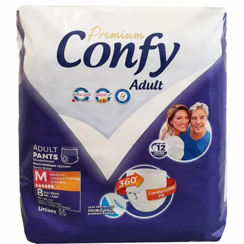 پوشک شورتی بزرگسال کانفی مدل پریمیوم premium سایز مدیوم بسته 8 عددی کانفی CONFY