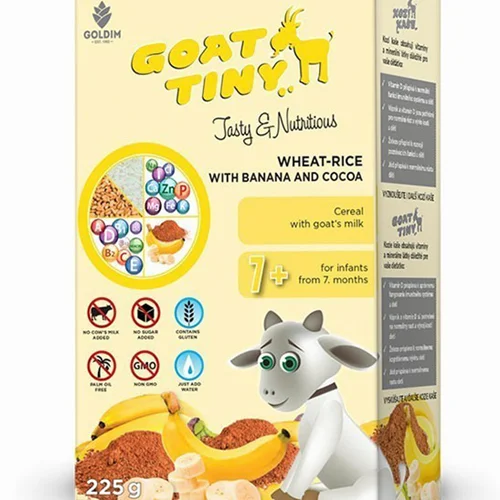 سرلاک  با شیر بز همراه با برنج ،گندم، موز و شکلات 7+ ماه تاینی گات Tiny Goat