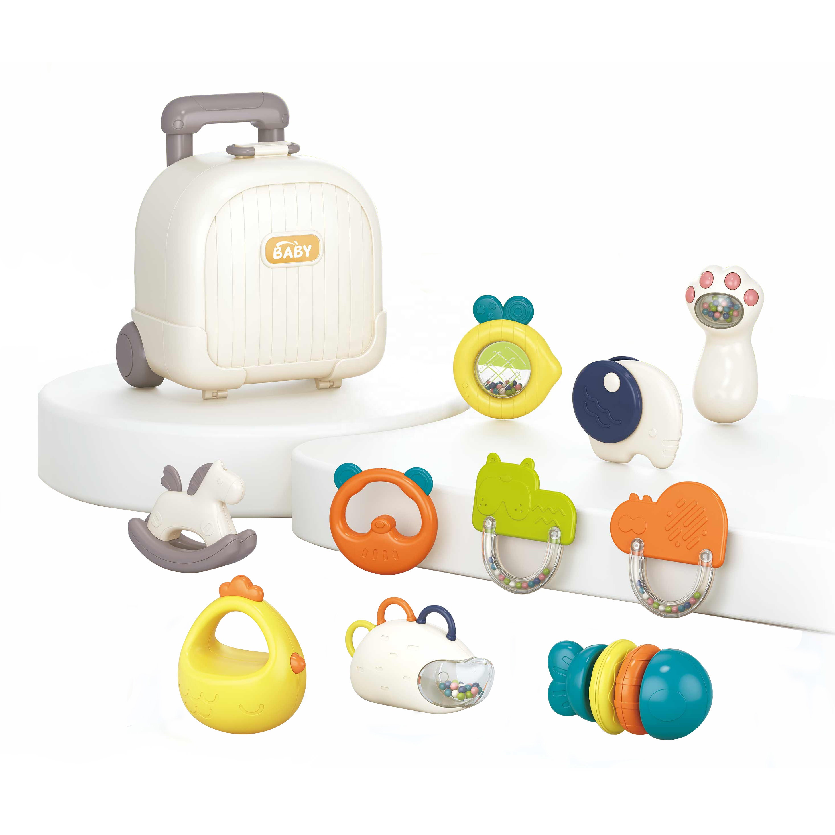 ست جغجغه نوزادی ۶ عددی مدل چمدانی باکس‌دار آموزشی