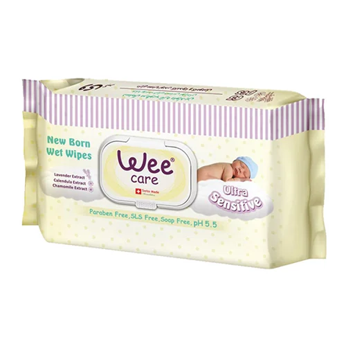 دستمال مرطوب کودک 63 برگی پاکتی وی کر مخصوص تازه متولدین